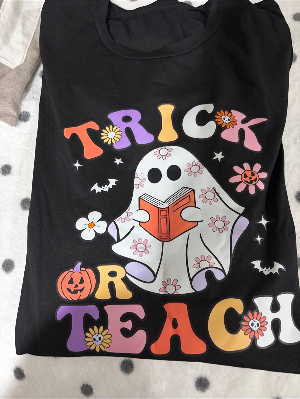 SHEIN Black Halloween 'Trick or Teach' Floral Ghost Tee